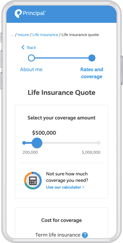 A mobile phone showing our life insurance quote tool. Photo of a mobile phone showing our life insurance quote tool.