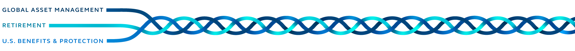 An interwoven 3-strand braid showing the integrated nature of our growth 3 drivers: Global asset management, retirement, and U.S. benefits & protection