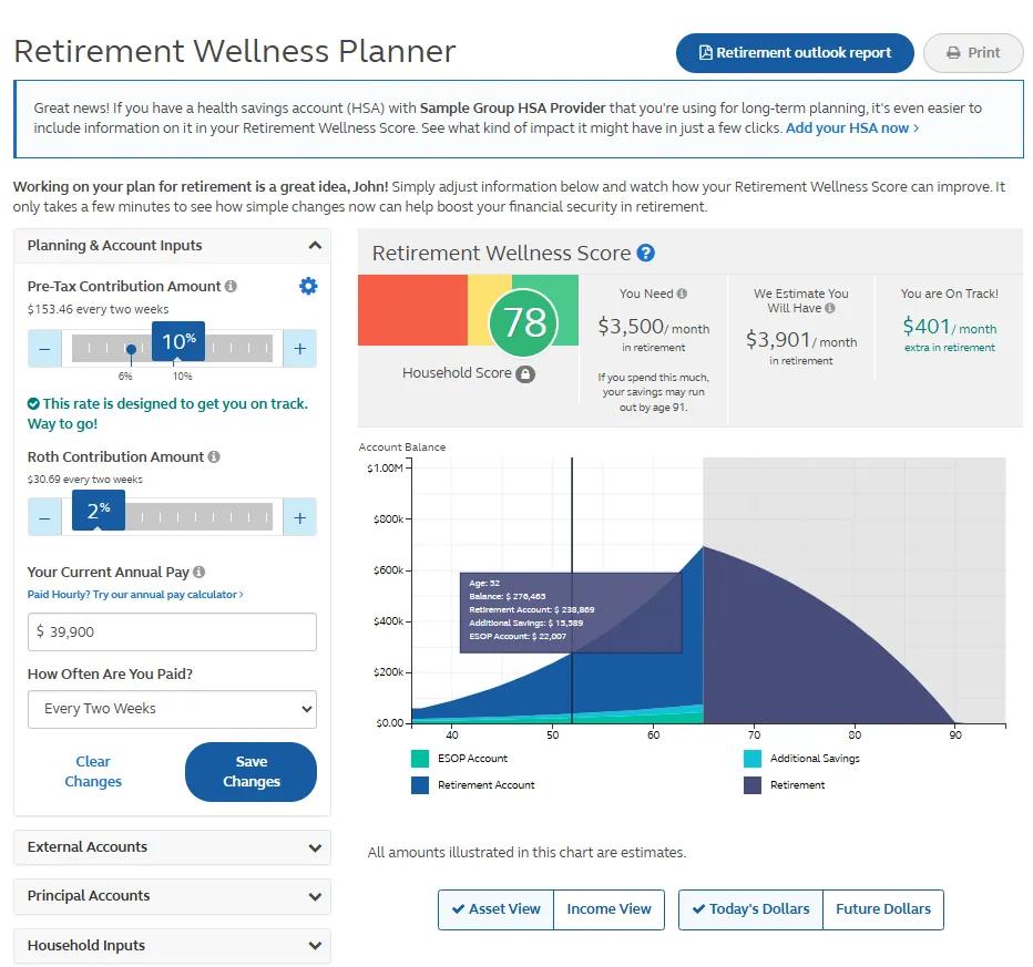 Retirement Wellness Planner section on principal.com.