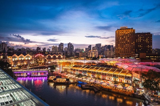 Top view of Clarke Quay, Singapore at night.