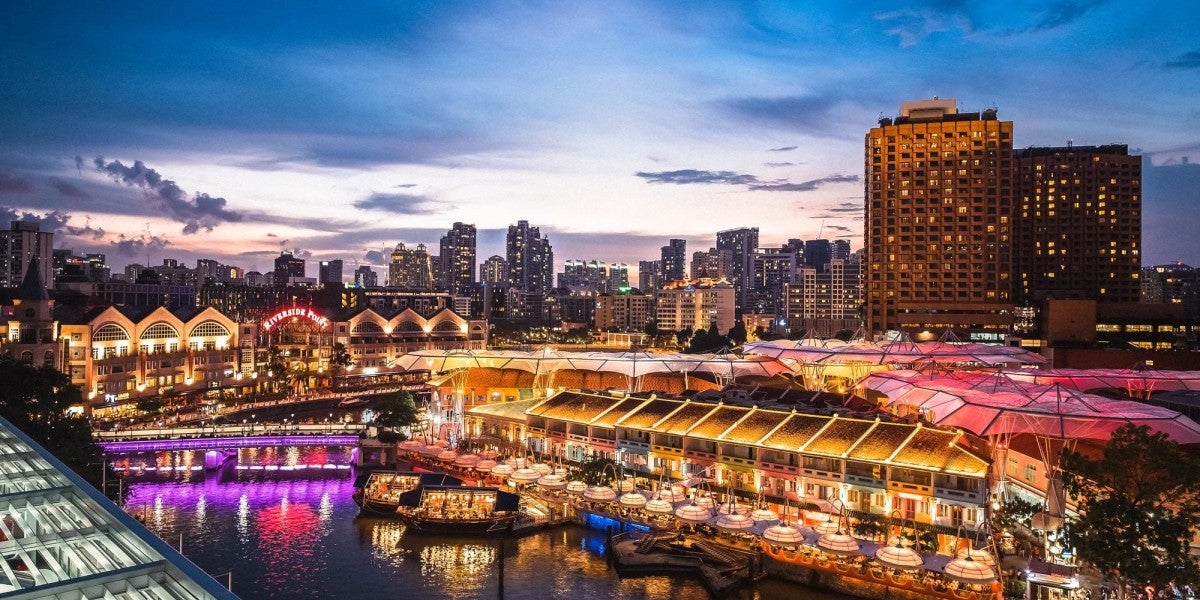 Top view of Clarke Quay, Singapore at night.