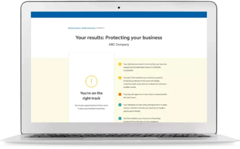 Laptop screen showing report of how a small business owner’s employee benefits compare to similarly sized organizations.