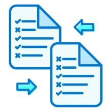 A graphic showing two document icons side by side, with arrows from one pointing to another.