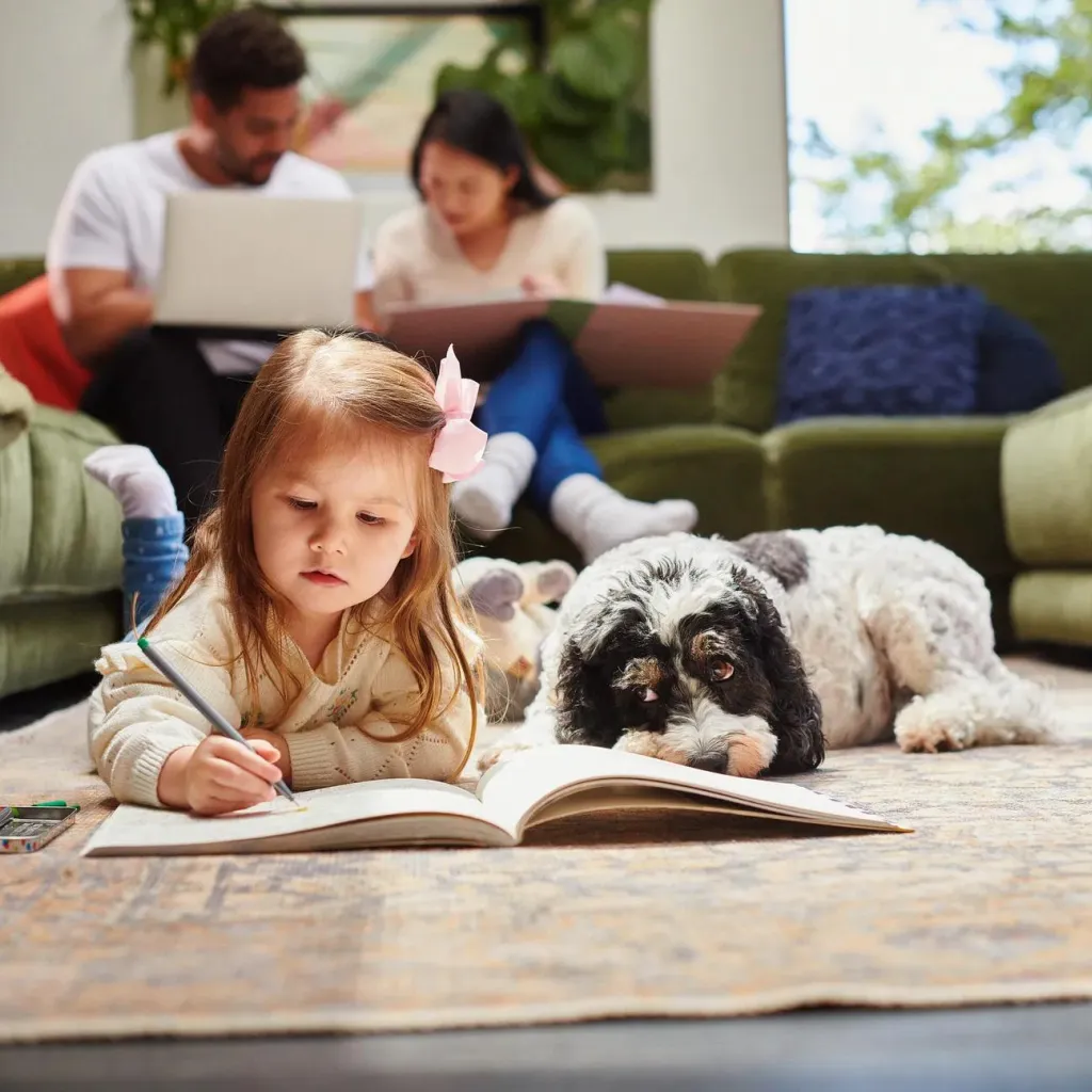 Child and parents playing in home
