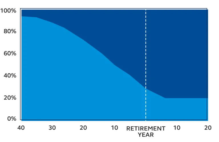 Investment allocation using “through” target date.