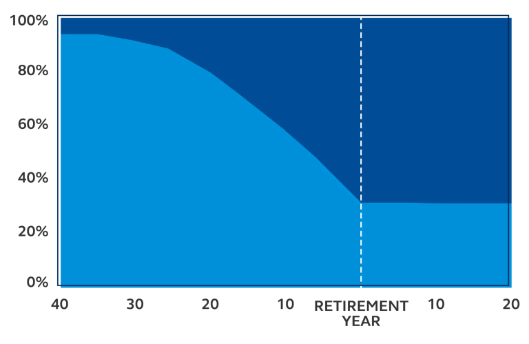 Investment allocation using “to” target date. Investment allocation using “to” target date.