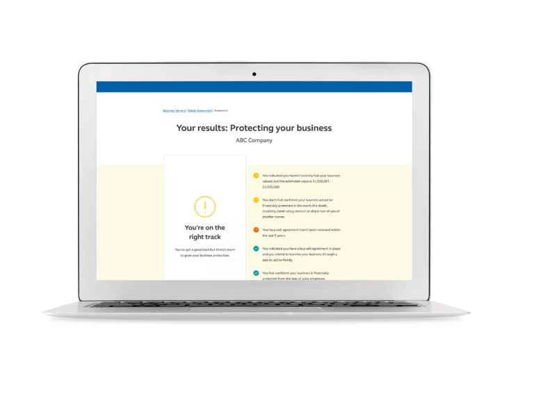 Laptop screen showing report of how a small business owner’s employee benefits compare to similarly sized organizations.
