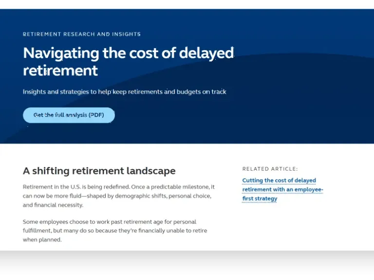 Screenshot of the web page titled Navigating the cost of delayed retirement