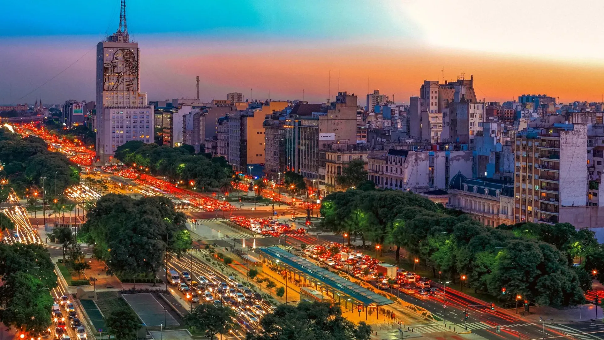 Ariel view of Buenos Aires at twilight.
