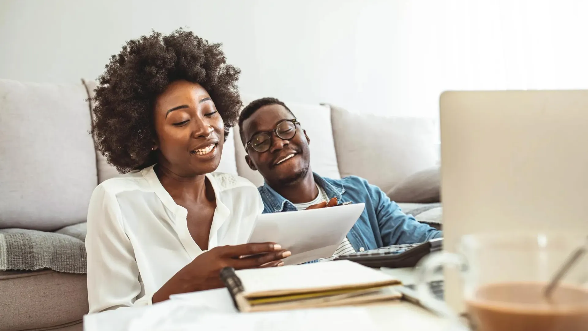 Couple reviewing financial documents