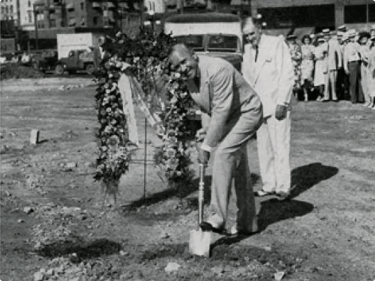President Gerard Nollen breaking ground in 1938 for the home office