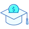 Investment education Icon of a graduation cap with money sign