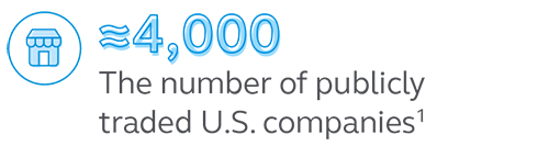 Graphic stating that approximately 4,000 companies are publicly traded in the U.S. Illustration stating that approximately 4,000 companies are publicly traded in the U.S.