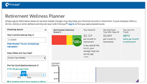 Screen shot of the retirement wellness planner calculator