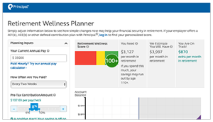 Image of the Retirement Wellness Planner tool. Screen capture of the Retirement Wellness Planner.