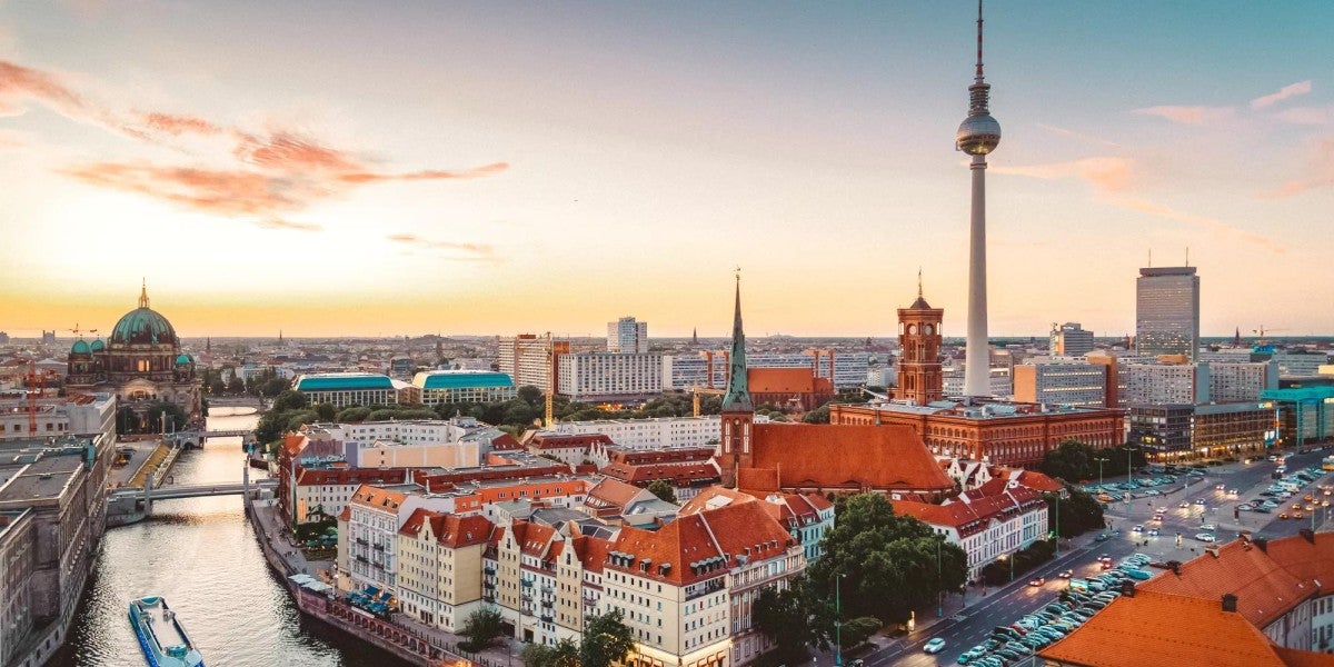 Skyline of Berlin, Germany at dusk