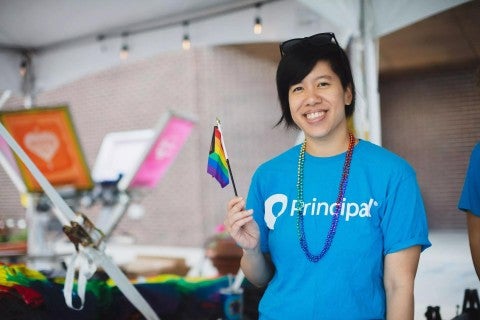 Woman with rainbow flag