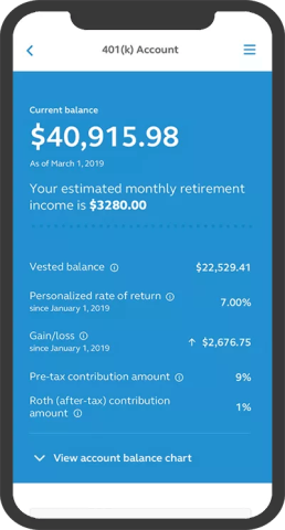 screen shot of mobile app account balance