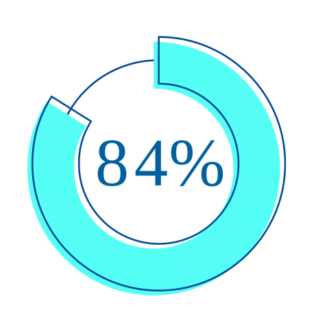 Circle graph showing 84%