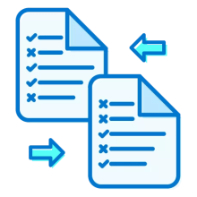 A graphic showing two document icons side by side, with arrows from one pointing to another.