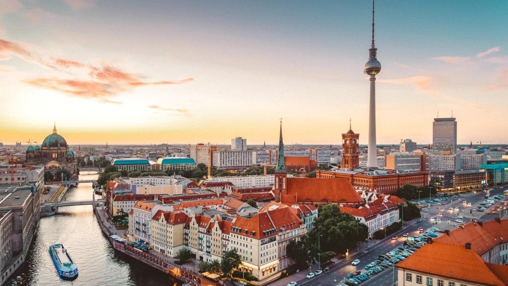 Skyline of Berlin, Germany at dusk